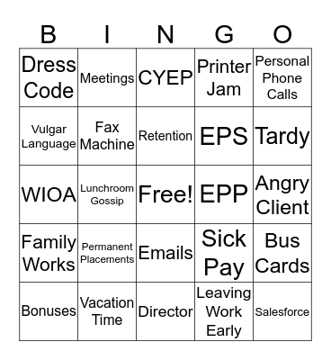 Work Force Bingo Card