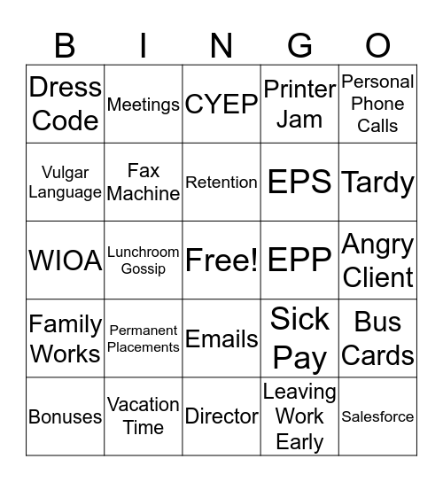 Work Force Bingo Card