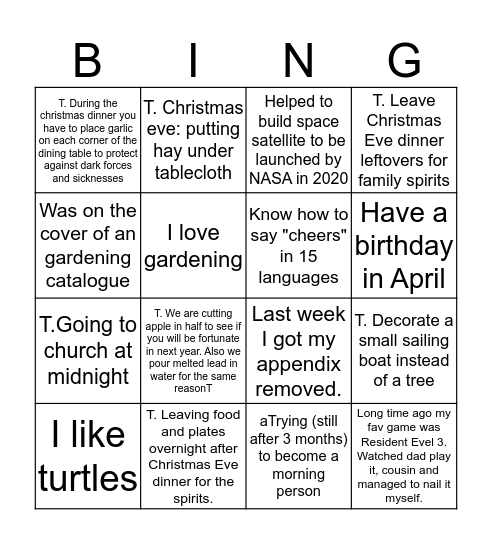 Sweater Bingo! Bingo Card