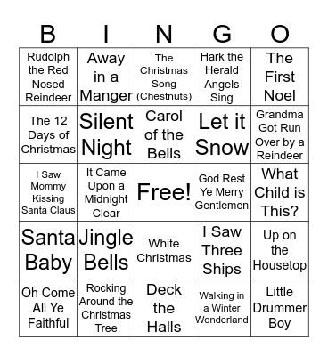 Christmas Carols Bingo Card