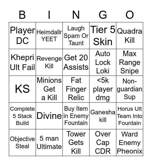 Smite bingo Card