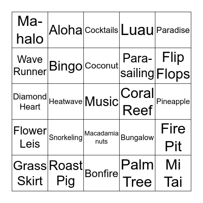 Luau Bingo Card