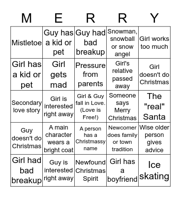 Hallmark Christmas Movie Bingo Card