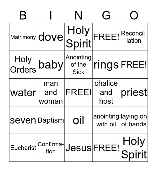 Sacraments Bingo Card