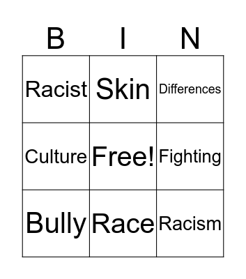 Racism Vocabulary Bingo Card