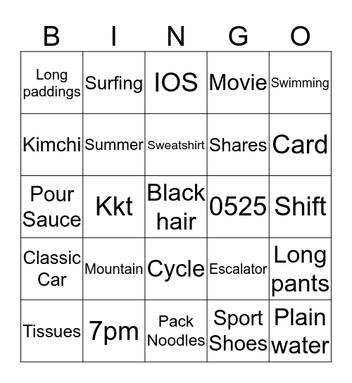 Untitled Bingo Card