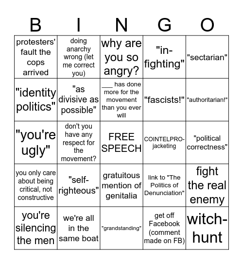 Law and Disorder 2014 / challenging patriarchy bingo Card