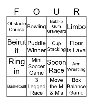 Family Fun Day Four in a Row Bingo Card
