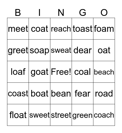 Vowel Teams Bingo!  Bingo Card