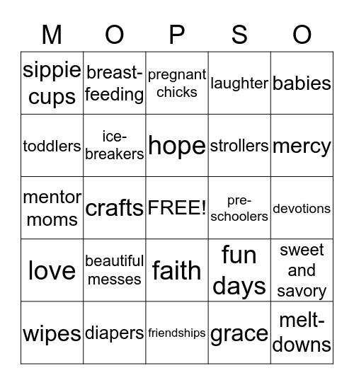 YAY! MOPS! Bingo Card