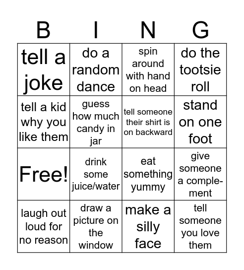 Family Meeting Bingo Card
