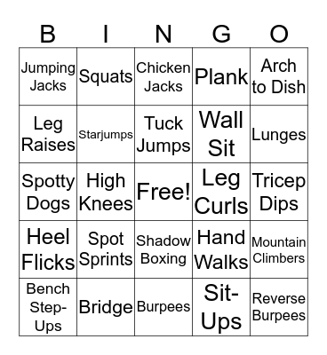 Fitness Bingo Card
