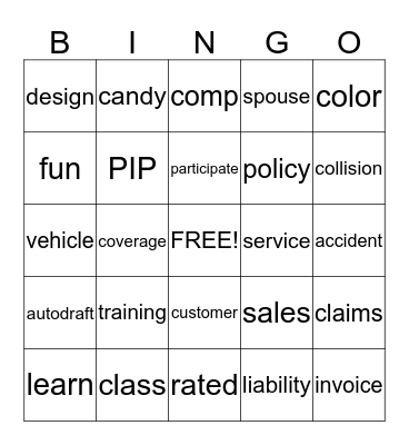 Training Bingo Card