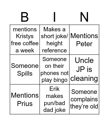 Cousins Christmas Bingo Card