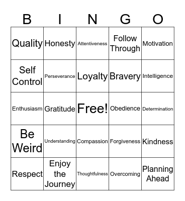 Character BINGO Card