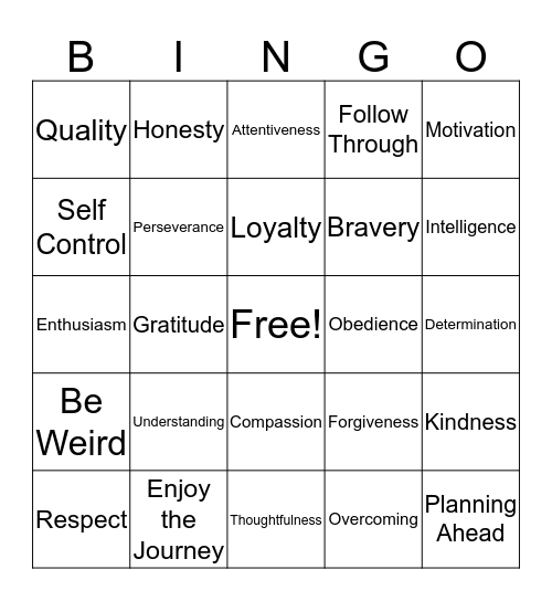 Character BINGO Card