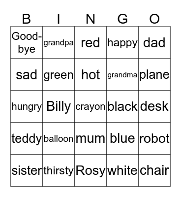 Bingo Family and Friends Bingo Card