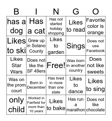 Fairfield AFM  Bingo Card