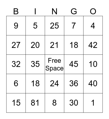 Multiplication Bingo Card