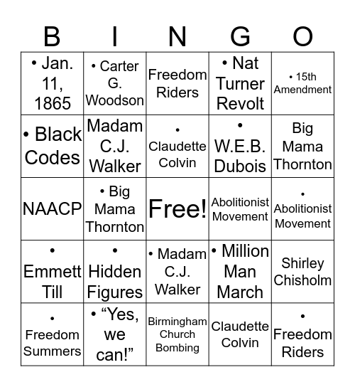 African American History 1 Bingo Card
