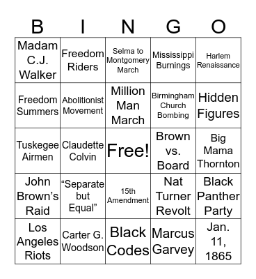 African American History  Bingo Card