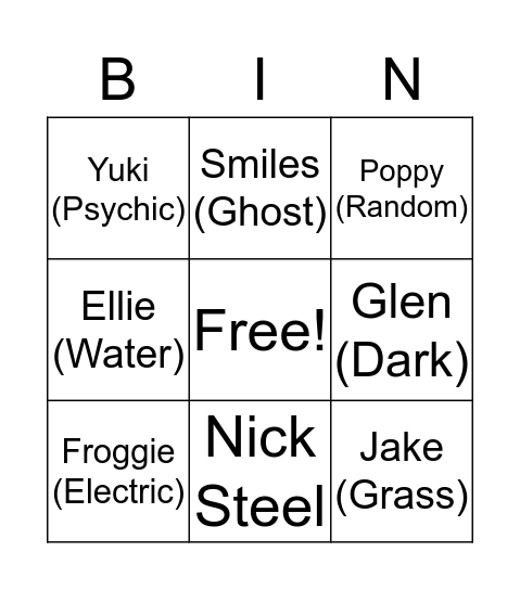 Pokemans Bingo Card