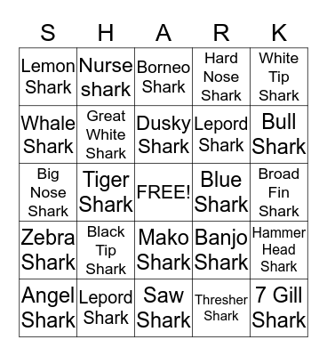 Shark Bingo  Bingo Card