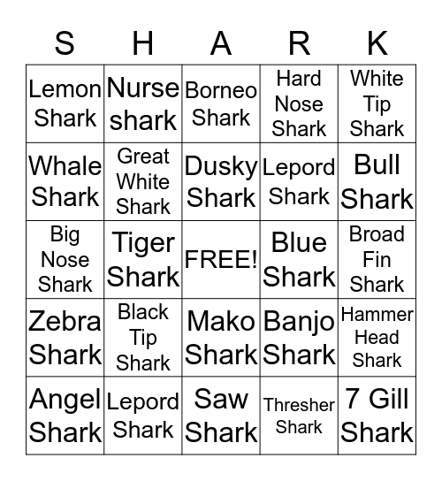 Shark Bingo  Bingo Card