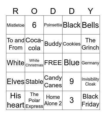 Roddy Christmas Trivia Bingo Card
