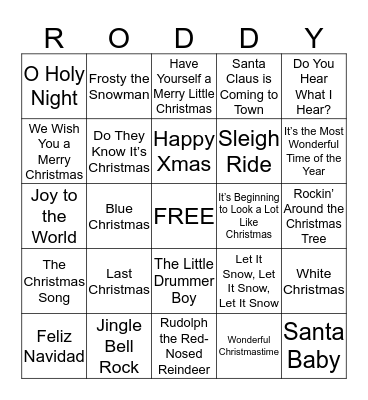 Roddy Christmas Trivia Mingo Bingo Card