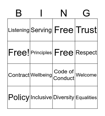 Code of conduct Bingo Card