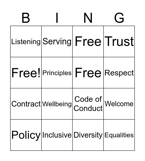 Code of conduct Bingo Card