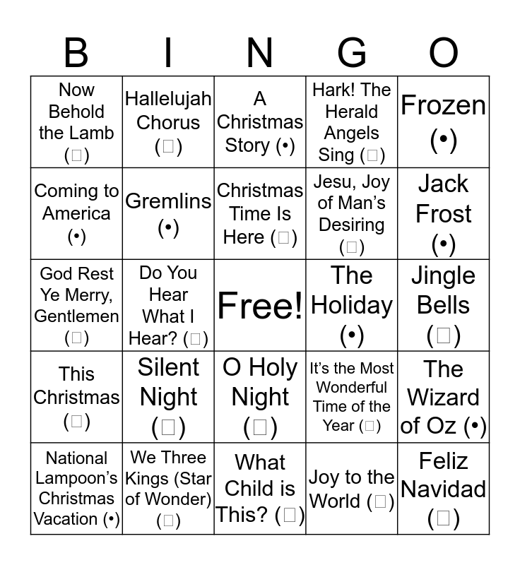 Happy Holidays Bingo Card