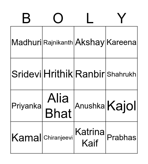 BOLLYWOOD GALA Bingo Card