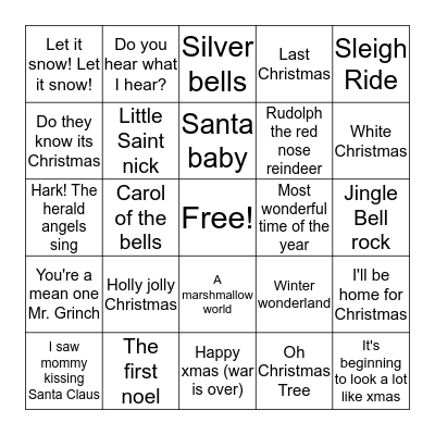Rock & Roll Bingo - Christmas Version Bingo Card