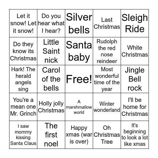 Rock & Roll Bingo - Christmas Version Bingo Card