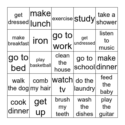 Daily Routine Bingo Card