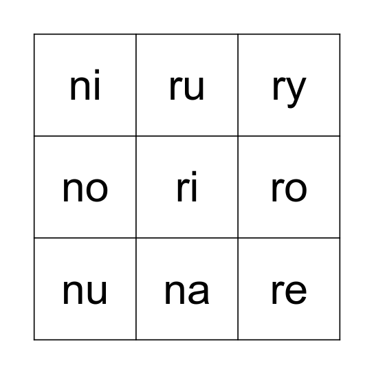 Syllabes r et n Bingo Card