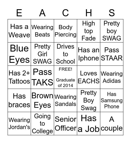 Class of 2014-Bingo Card