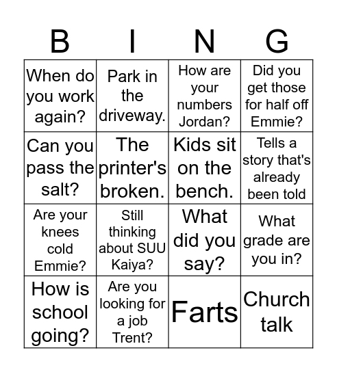 Boomer Bingo Card