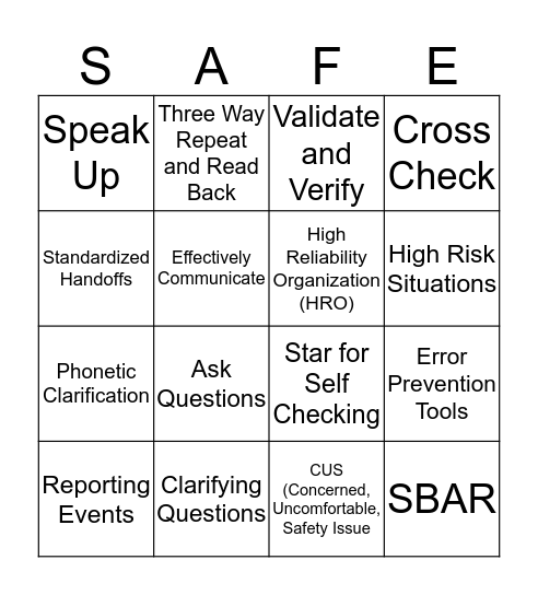 HRO Bingo Card