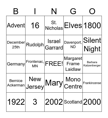 Laidlaw Christmas Bingo! Bingo Card