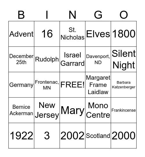 Laidlaw Christmas Bingo! Bingo Card