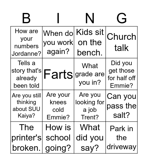 Boomer Bingo Card