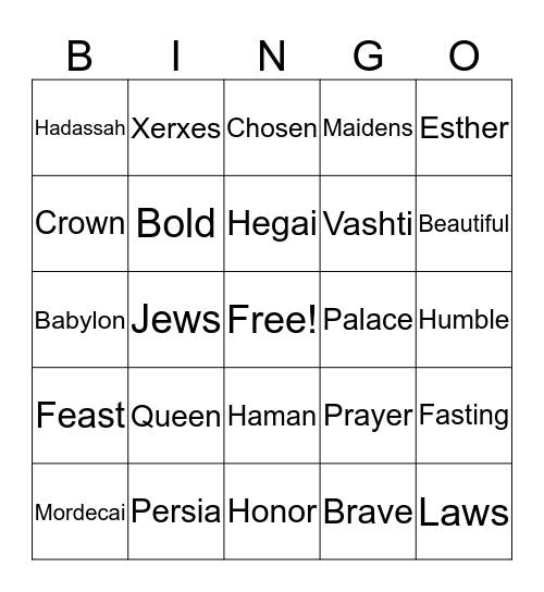 Esther Bingo Card