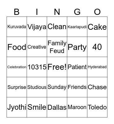Jyothi’s Bingo Card
