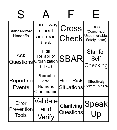 HRO Bingo Card