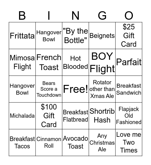BRUNCH BINGO! Bingo Card
