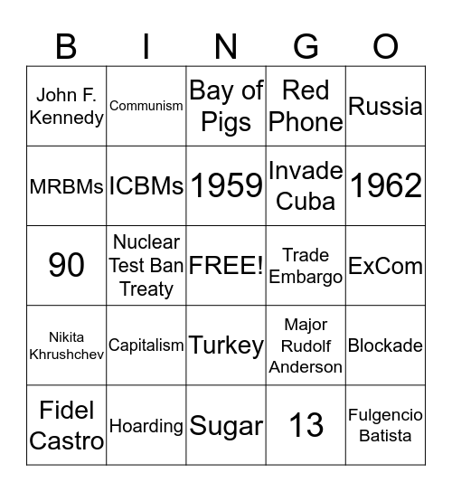 Cuban Missile Crisis Bingo Card