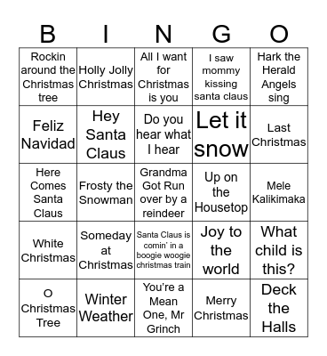 Christmas Song Bingo! Bingo Card